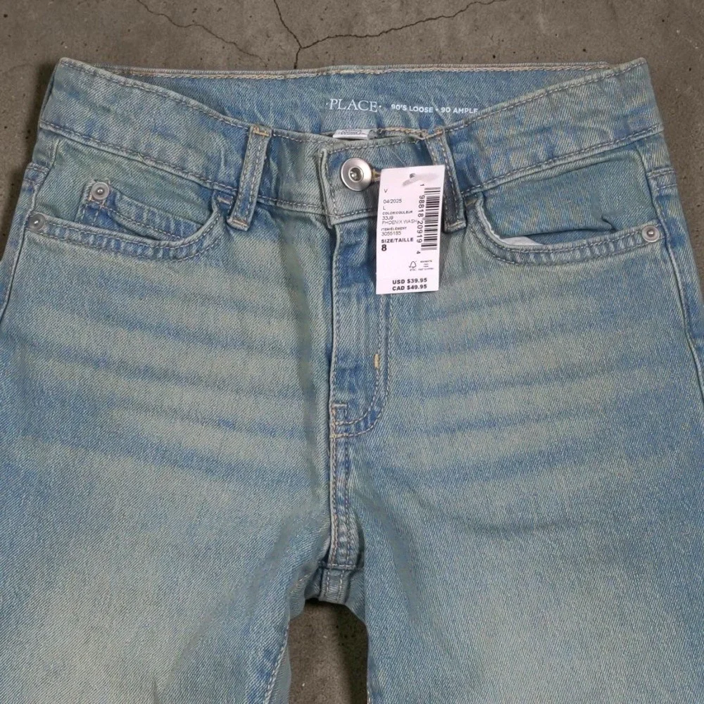 The Children's Place Boys 90s Loose Jeans Phoenix Wash Light Blue Size 8 NWT